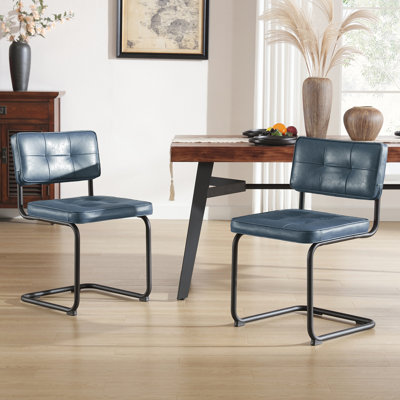 Aveon 19.3" H Mid-Century Modern Tufted Faux Leather Side Dining Chair with Steel Frame
