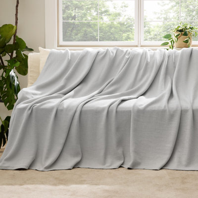 Bedsure 100% Cotton Blanket Soft Cozy Textured Herringbone Woven Blanket for All Seasons