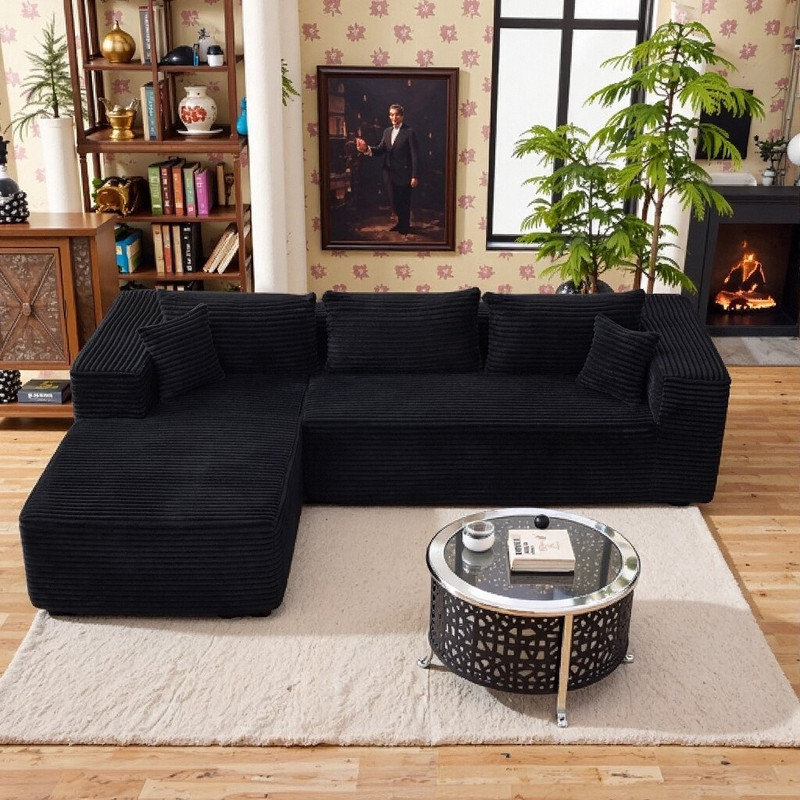 Modular L-Shaped Sectional Sofa With Chaise No Assembly Seats 4-5, Black Corduroy