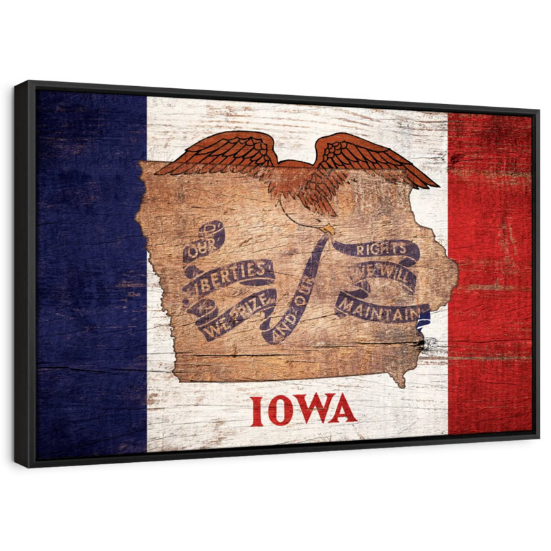 «State Map Over Iowa Flag Wall Art», H 13 po x l 19 po