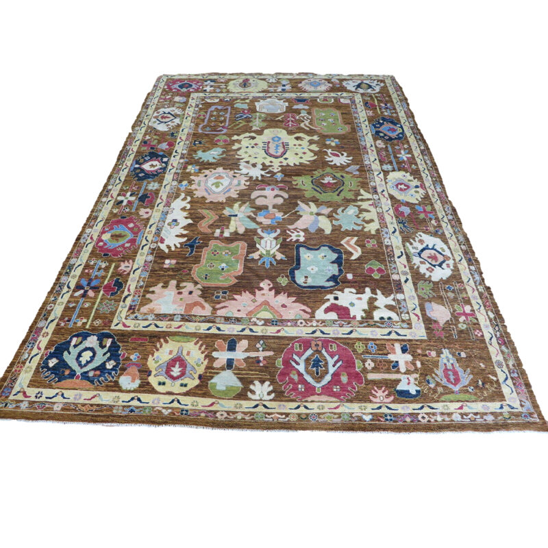 Tapis oriental brun noué à la main 9 pi 6 po x 14 pi 1 po Oushak 1463ACEBD03242F9BF4F640B5A23FA6D