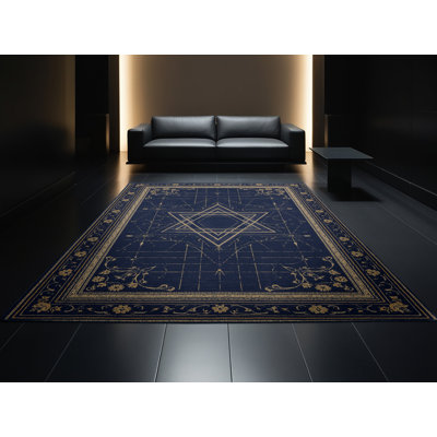 Tapis abstrait moderne et contemporain lavable à la machine Hanoukka en gris - reliure marine
