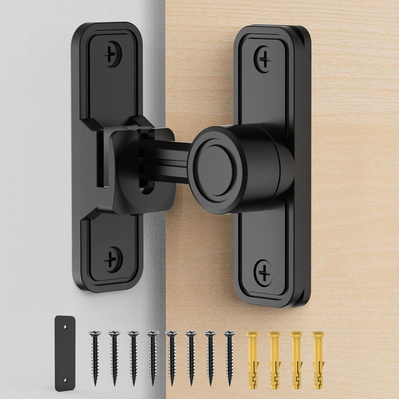 Sliding Barn Door Lock, 90°/180° Flip Latch, Black