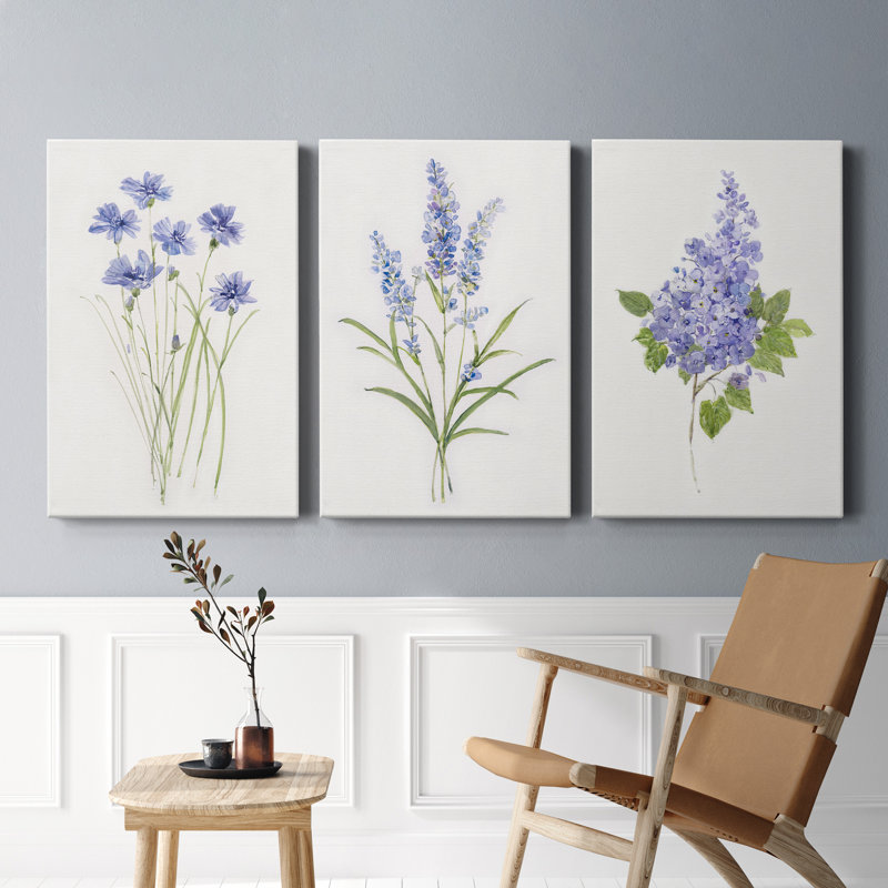 Ensemble de 3 reproductions de toiles tendues, lilas botanique, H 27 po x l 54 po x P 1 po
