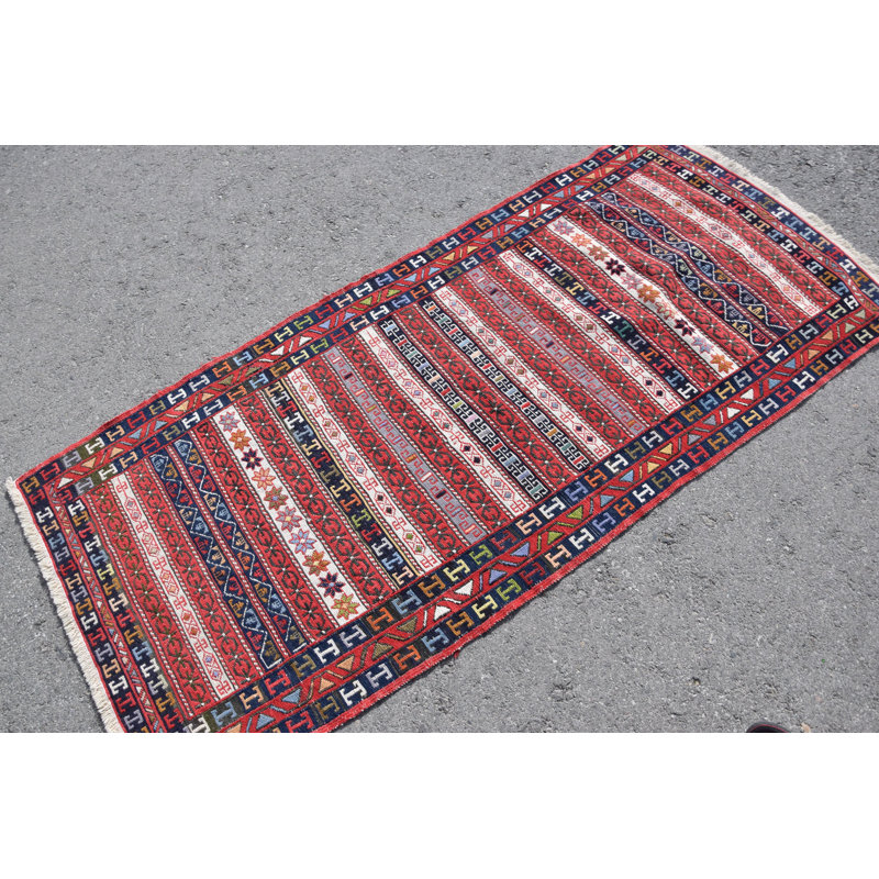 Tapis turc rétro vintage rouge avec des motifs complexes pour la cuisine ou la chambre à coucher