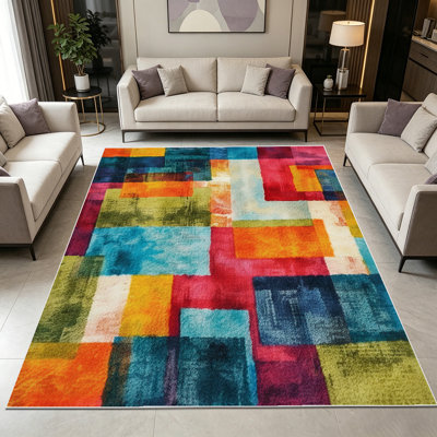 1PC Geometric Multicolor Abstract Patchwork area rugs for Living Room, Soft, All seasons, Easy-maintain, Washable Indoor mat, Farmhouse suitable for dining room, bedroom, entryway, kitchen, home office, patio, Home Decor, Outdoor Decor.