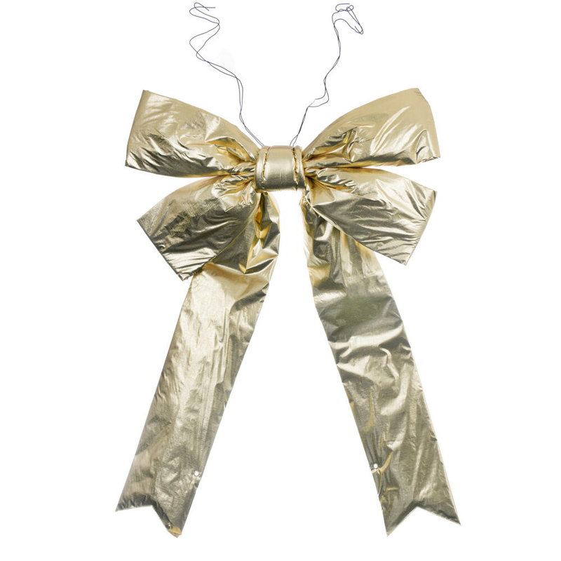 Everly Quinn Gold Metallic Outdoor Christmas Bow with UV Treated Material and Wire to Hang., 36" H x 9" W x 45" D
