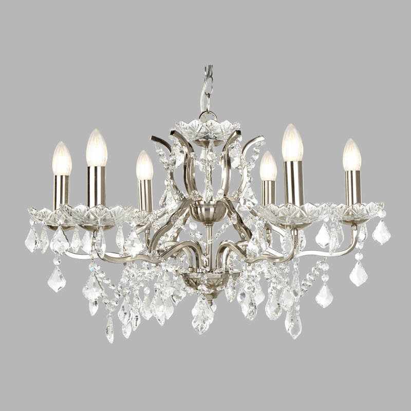 Bastia 6 - Light Candle Style Chandelier, Satin Silver