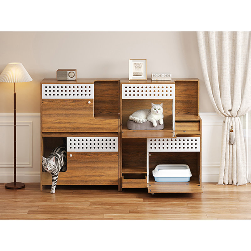 Ensemble 2 pièces de meubles pour chat 2 en 1 Roomfitter, Brun