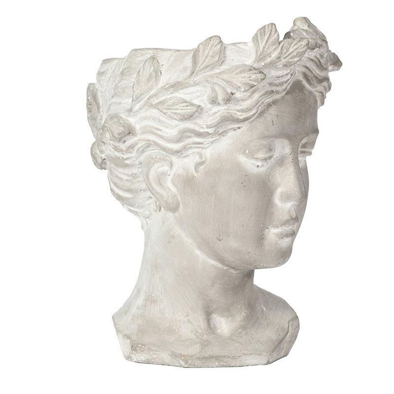 Greek Style Cement Head Planter - Indoor Outdoor Home Garden Decor, D6" X 9", Gray