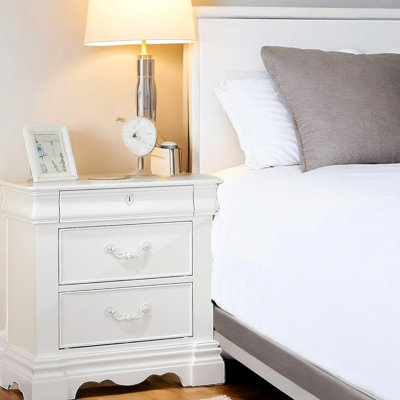 White Wood Nightstand With Hidden Drawer - Faux Key Decor 31 In Package Depth 3 Drawers Felt Lined Top 26.1 Width Pine