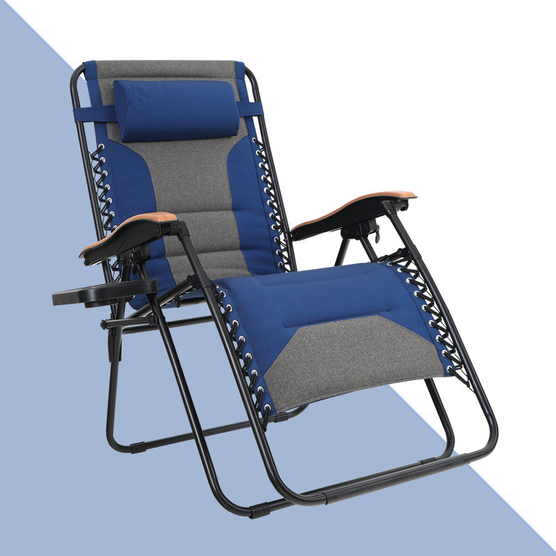 Très grand fauteuil inclinable zéro gravité avec coussin Syril, Bleu marine