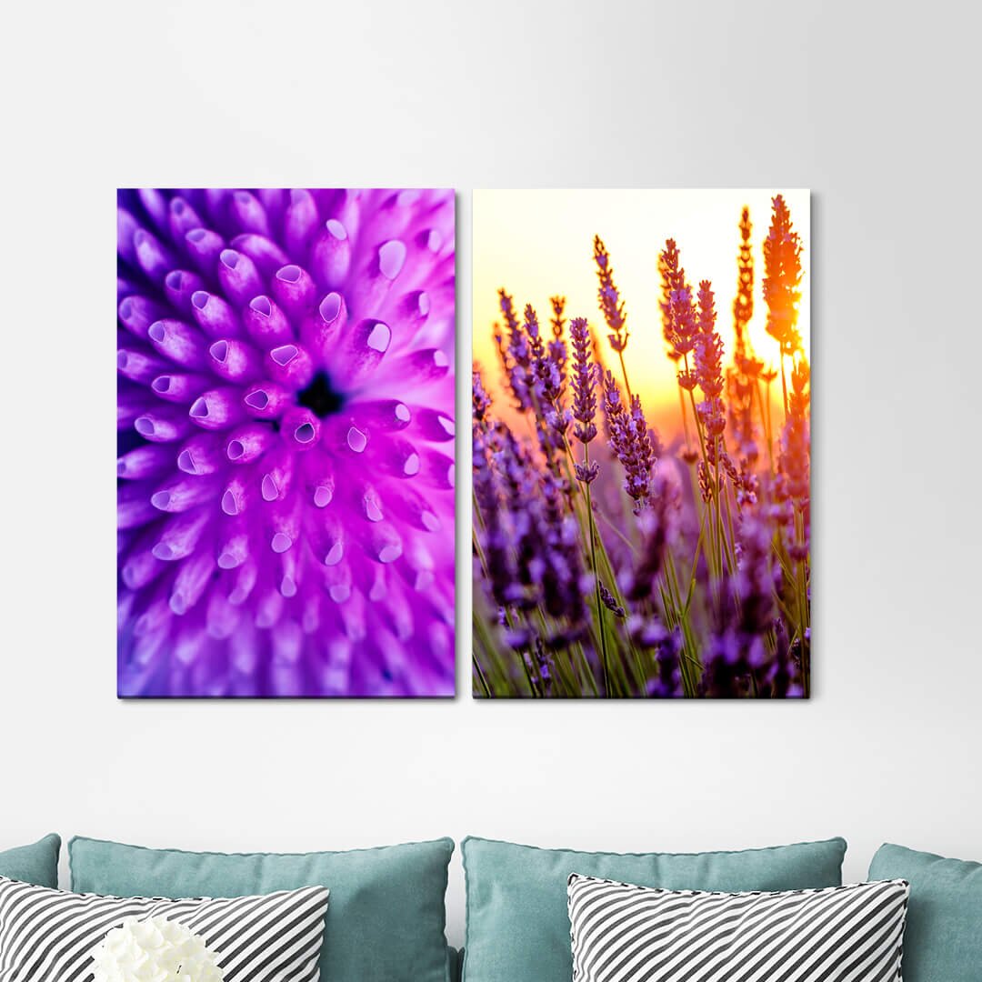 2-tlg. Leinwandbilder-Set Coral Lavender Lavender Field Viellot Summer Warm Light Relaxing