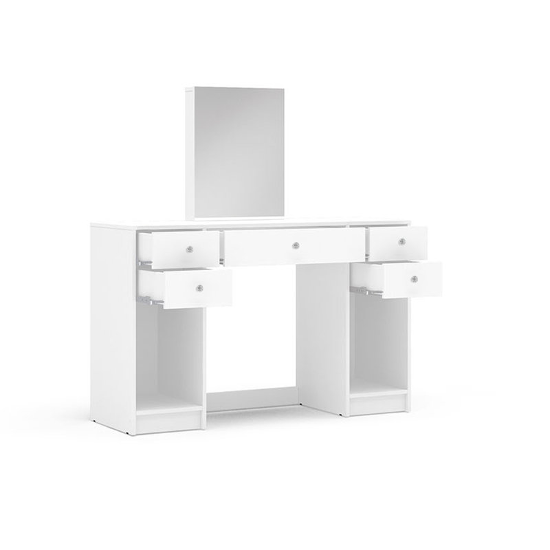 Christina Modern White Vanity Desk with Mirrored Center & Storage