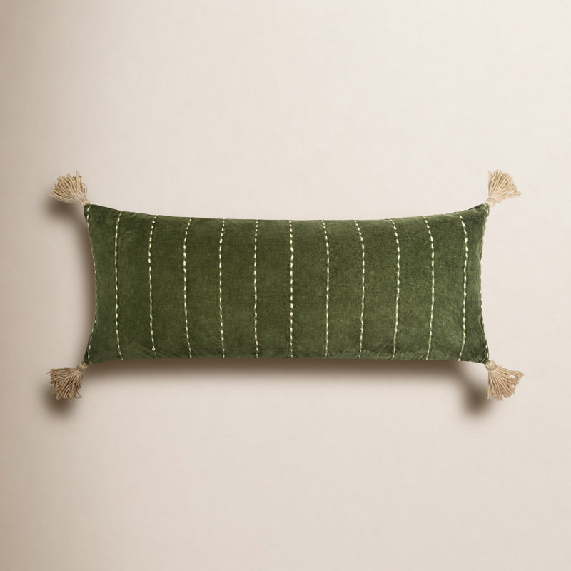 Coussin rectangulaire en coton Roni, Vert, Polyester / polyester