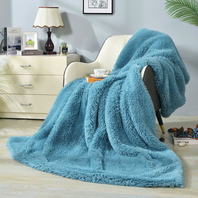 Knitted Throw Blanket, 223.5cm W x 228.6cm L, Teal