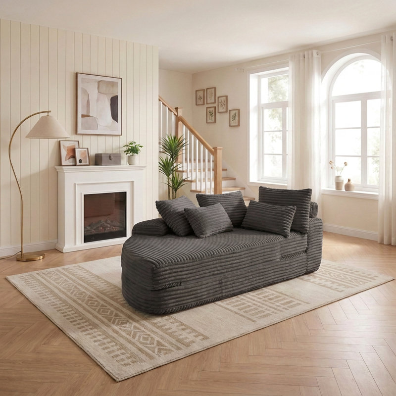 Canapé-lit inclinable semi-circulaire modulaire 2 en 1 de 78,5 pouces avec oreiller cervical et coussins décoratifs, Noir