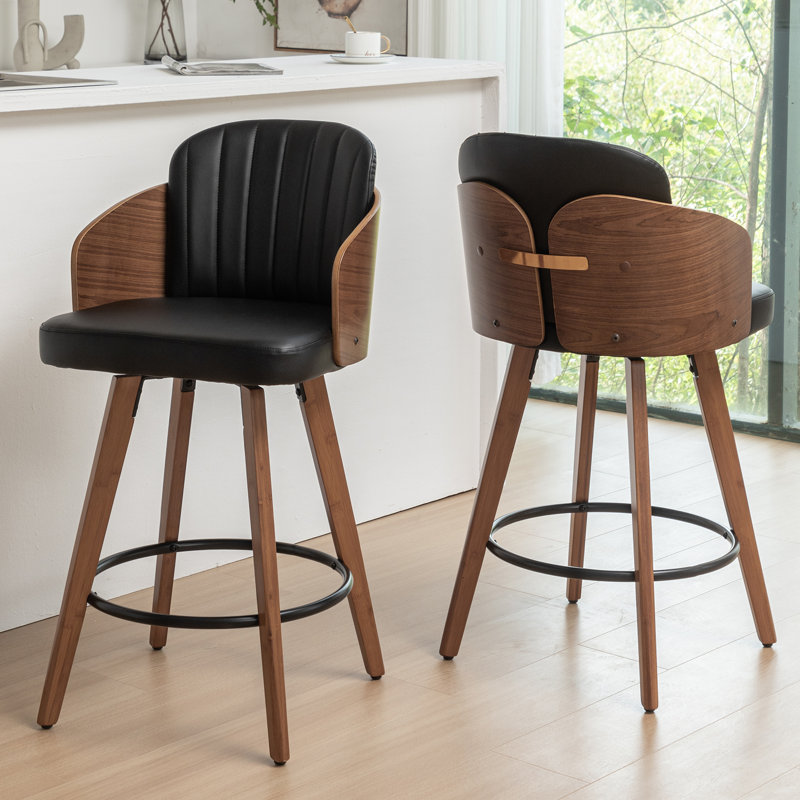 Tabourets pivotants en similicuir Ljubka, Noir, Tabouret de comptoir (siège d'une hauteur de 29,1