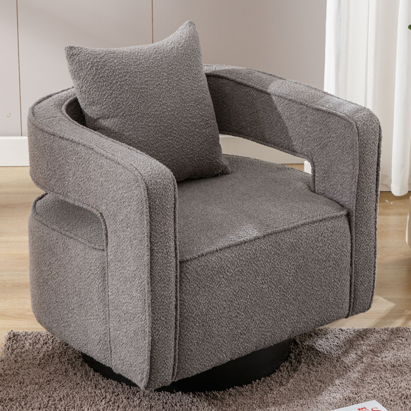 29 inches Wide  Swivel Barrel Chair, Gray Boucle