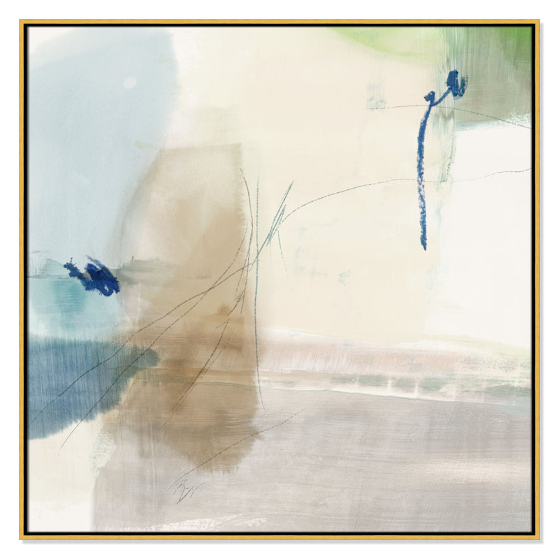 «Aquamarine Whispers II» par Casa Fine Arts, Toile avec cadre flottant or, Pas de tapis, H 41,5 po x l 41,5 po x P 2 po