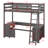 Twin Size Loft Bed With U-Shaped Desk, Wood Loft Bed Frame With Cabinet, Drawers And Storage Shelves-965582476