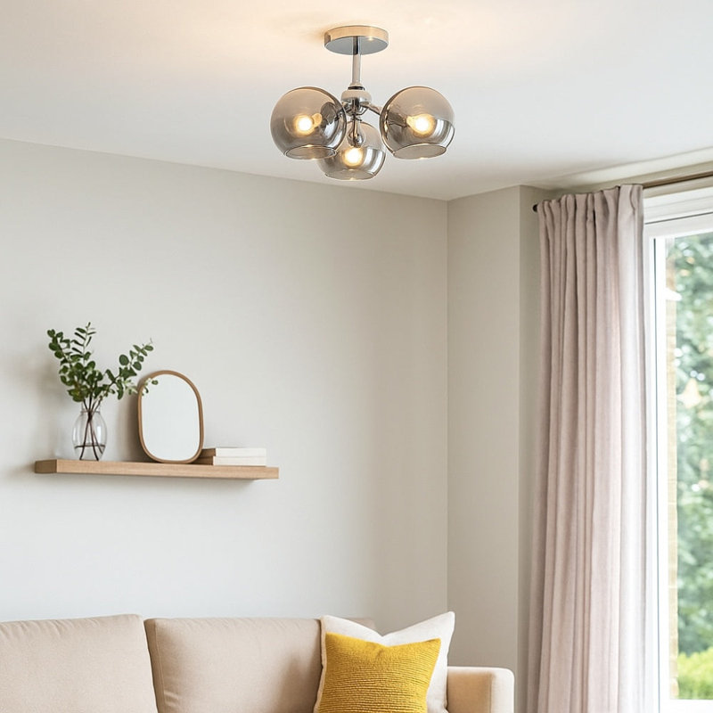Glass Semi Flush Mount, 3 Lights, 29cm H x 41cm W x 46cm D