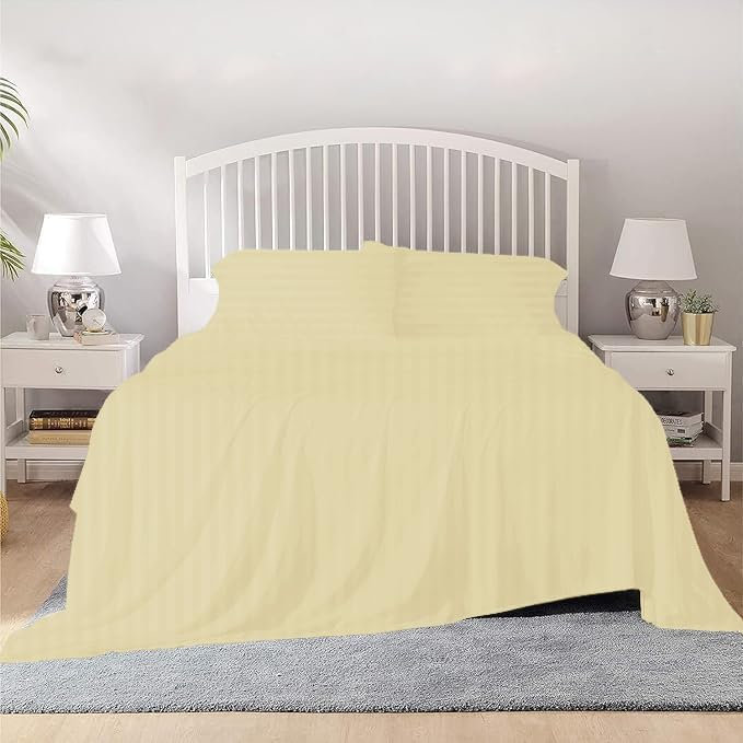 100% Egyptian Cotton Twin Size Sheet Set 1000 Thread Count Luxury Ultra Soft Bed Sheets Fits Mattress Upto 18" Inch Deep Pocket, Twin Size - Ivory Stripe