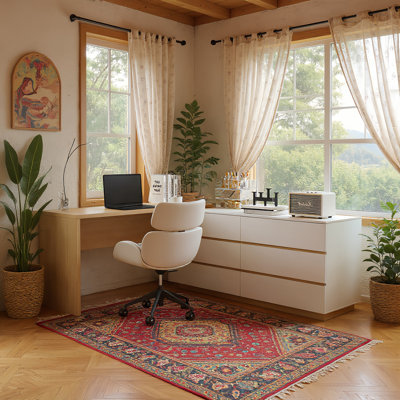 97.6-Inch Extendable Vanity Dressing Table Adjustable L-Shaped Home Office Vanity Desk With 6 Drawers
