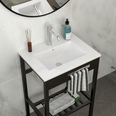 24" X 18" Ceramic Console Bathroom Sink With Overflow And Black Metal Legs | Gift Idea