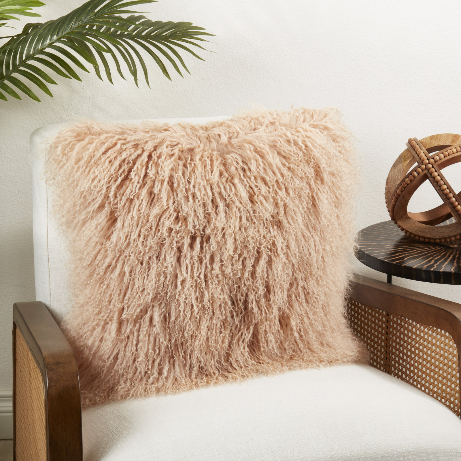 Iyana Wool Throw Pillow, Square 16", Peach