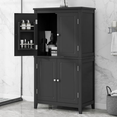 Spacieuse armoire de rangement en MDF pour salle de bain, design noir moderne