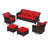 5-Pieces Outdoor Patio Conversation Rattan Seating Group With 2 Ottomans,2 Swivel Chairs and Red Cushions-528534306