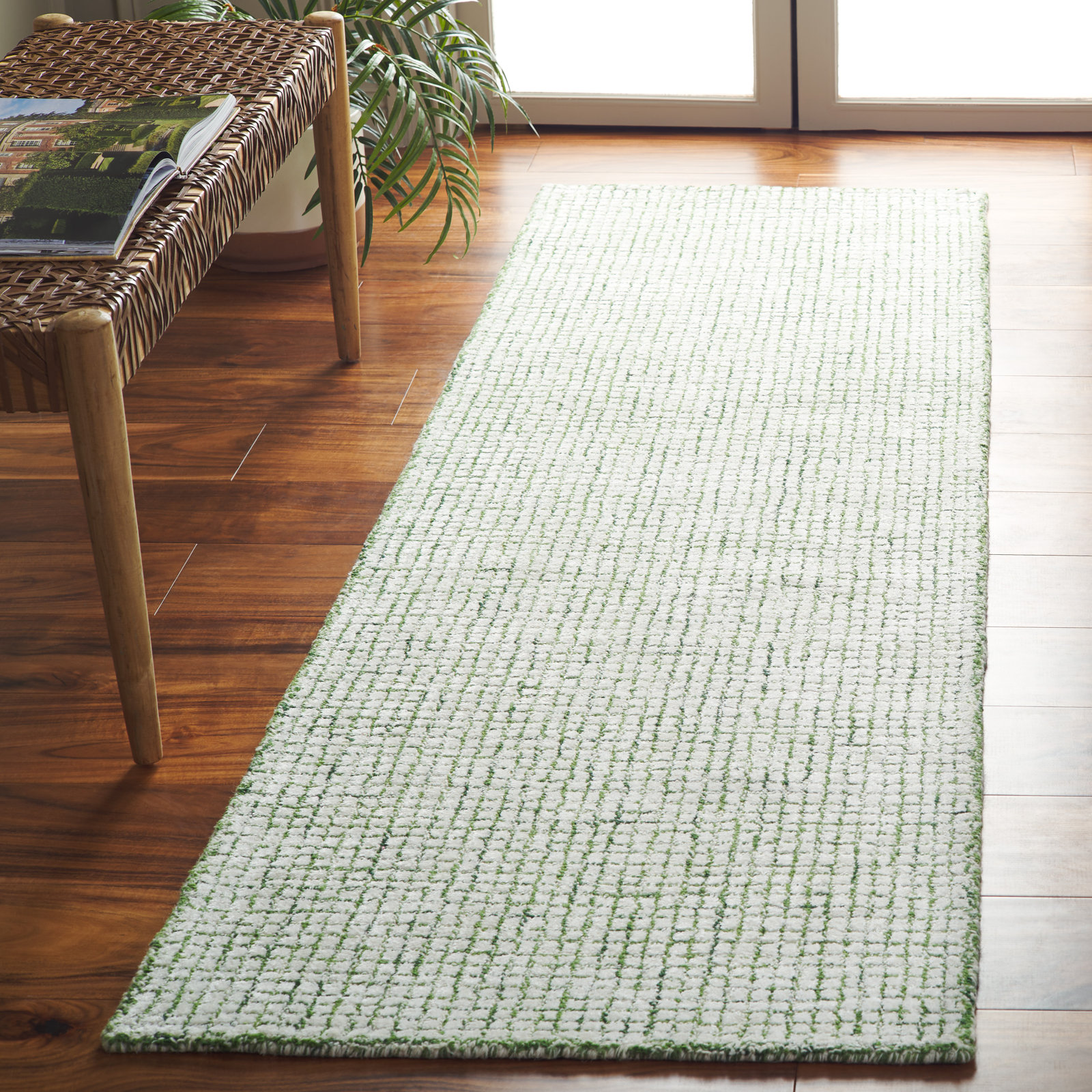 Rowe Ivory Green Hand-Tufted Abstract Rug, Runner 2'3" x 8'
