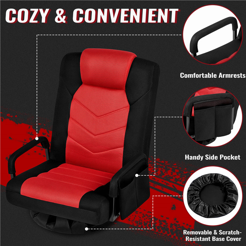 Adjustable Reclining Swivel Floor Gaming Chair, Black/Red