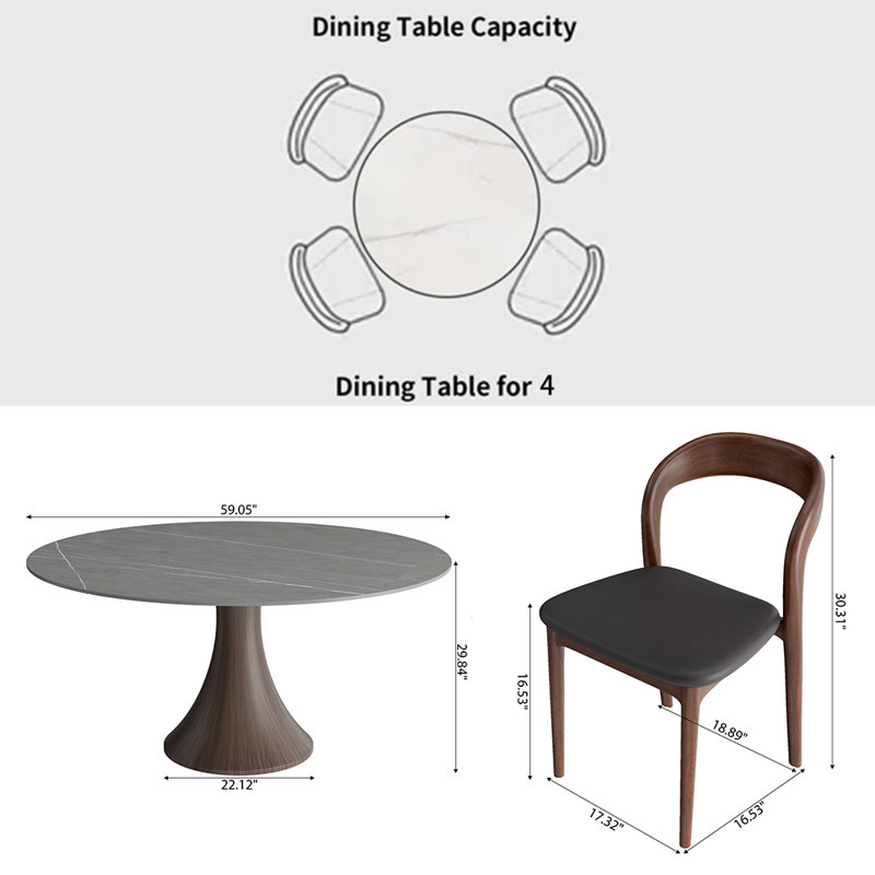 Ensemble de table de salle à manger Mid-Century, H 29,52 po x L 59,05 po x l 59,05 po, 5