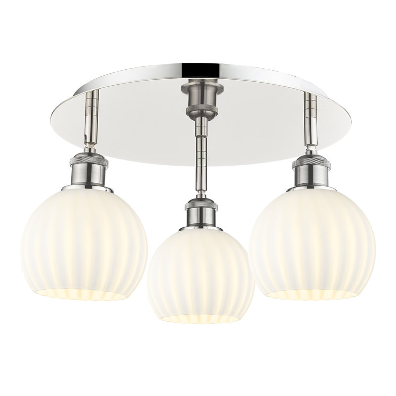 Plafonnier semi-encastré en verre Baxman, Nickel poli, H 9 po x l 17,75 po x P 17,75 po