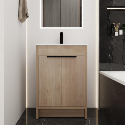 Meuble-lavabo simple autoportant 24 po avec plateau en céramique Baelynn