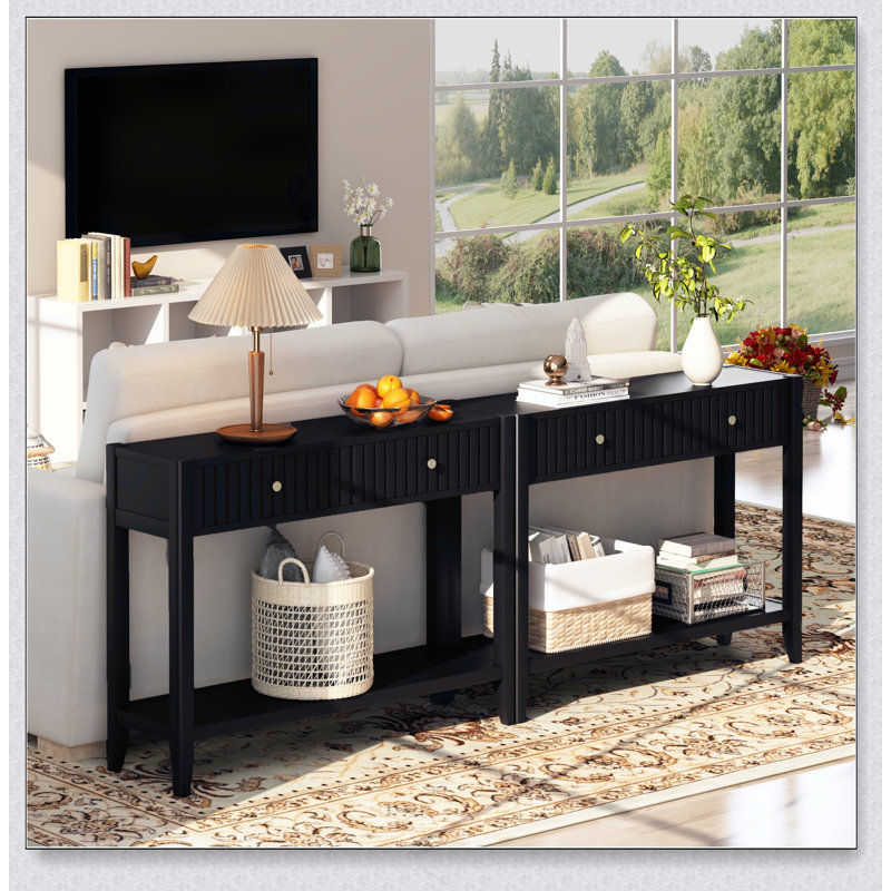 Console avec tiroirs, table d'appoint en bois avec table de rangement étroite