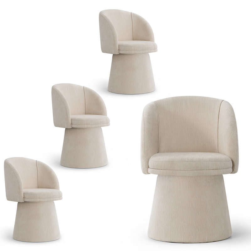 Chaise de salle à manger rembourrée pivotante avec tissu texturé et dossier arrondi courbé (ensemble de 4), Beige