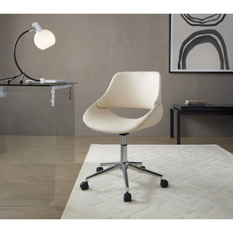 Chaise de bureau rembourrée en similicuir Najrin, Crème, Chrome