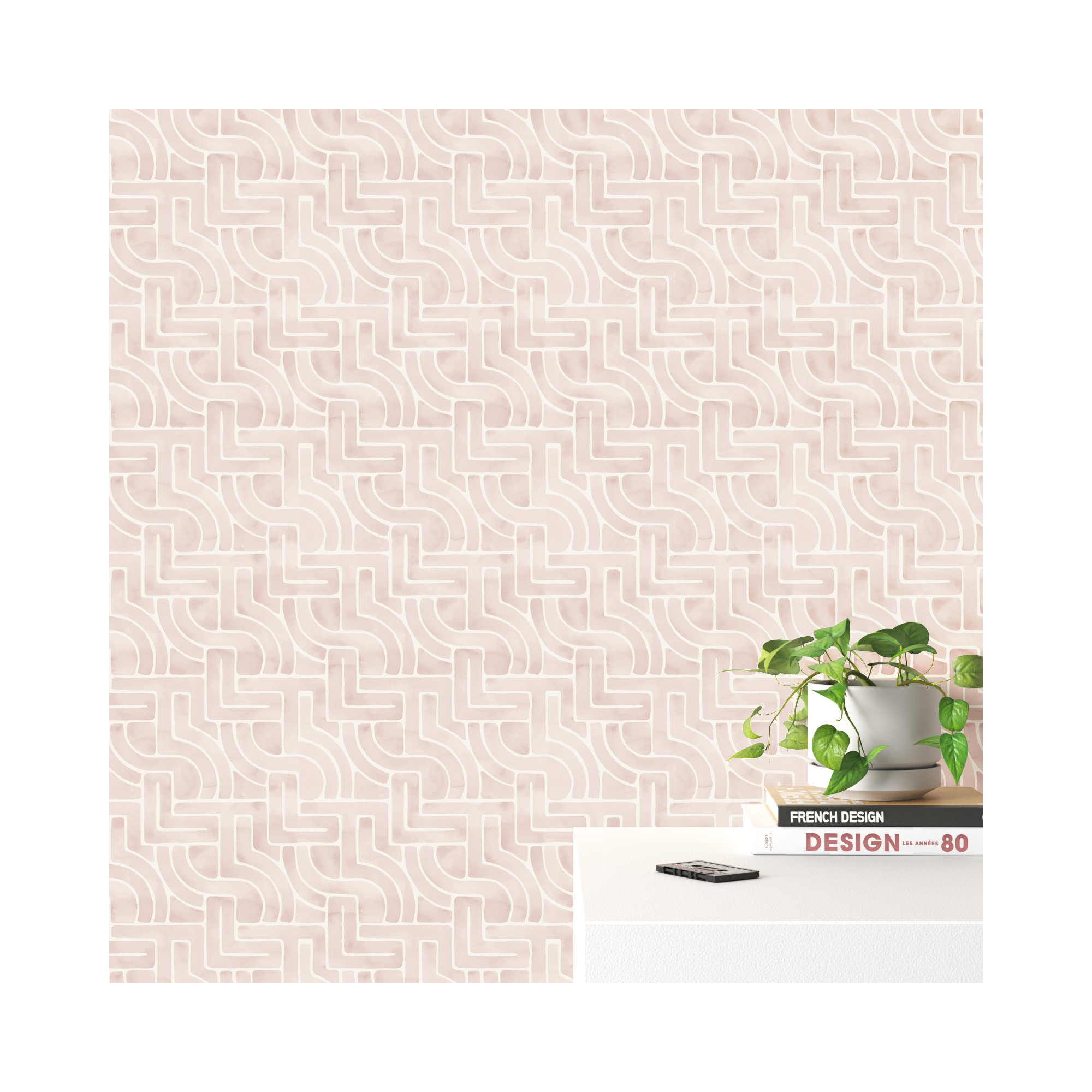 Modern Peel & Stick Geometric Wallpaper, Pink