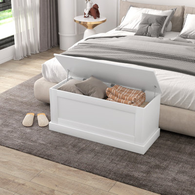 Modern Storage Chest, Living Room Wooden Toy Box, 39.4", White