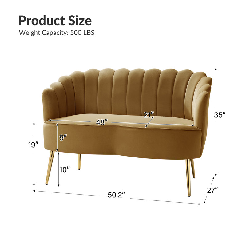 Hendrix Velvet Flared Arm Loveseat, Golden