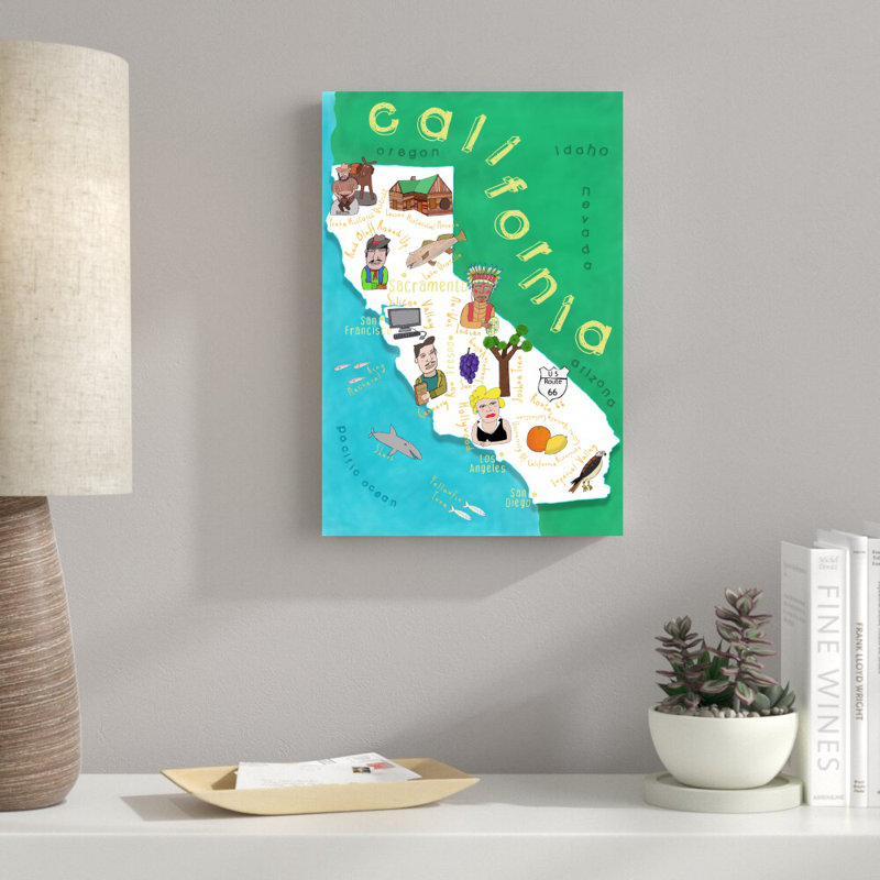 Cartes illustrées de l'État de Californie, H 18 po x l 12 po