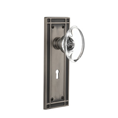 Bouton de porte de mortaise intérieure ovale en cristal avec plaque longue Mission
