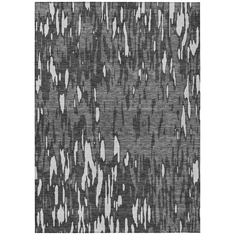 Tapis intérieur lavable abstrait gris et ivoire 3 pi x 5 pi
