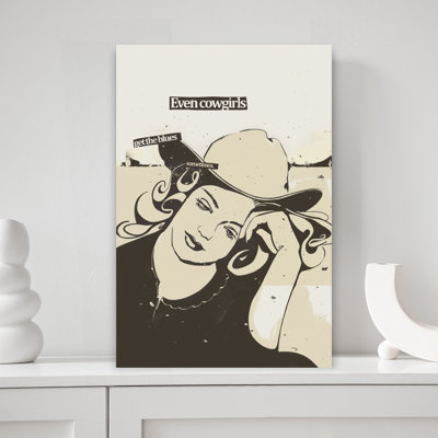 Western Cowgirl Blues Retro Vintage Abstract Wall Art Print 1 Piece Wrapped Canvas Wall Art