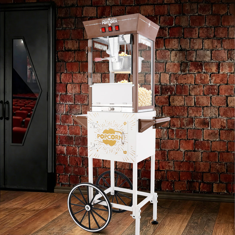 Vintage 12 Oz. Professional Popcorn Machine With Concession Cart, 54 Inches Tall, Makes 50 Cups Of Popcorn, Including Measuring Cup, Scoop And Serving Cups