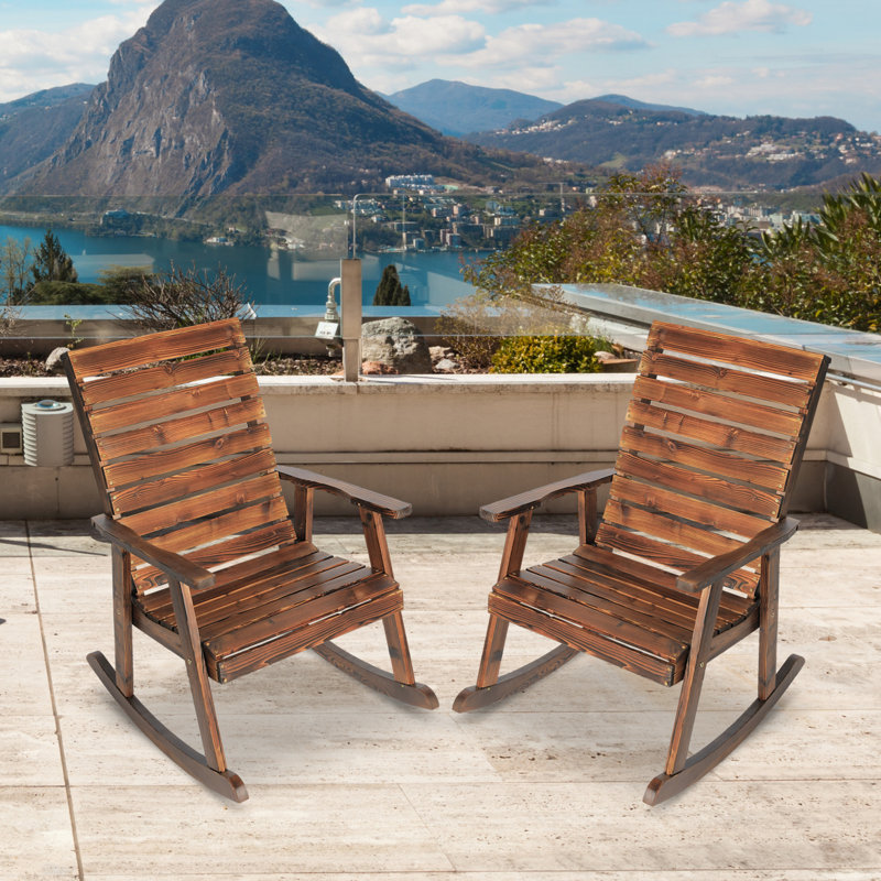 Ensemble de 2 chaises berçantes d'extérieur - Mobilier de patio en bois, style rustique, pour terrasse, porche, balcon et jardin.