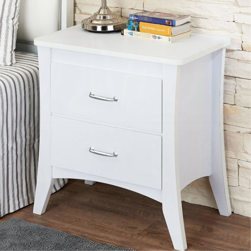 Table de chevet blanche 2 tiroirs avec glissières en métal et espace